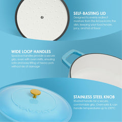 VAV GET Enameled Cast Iron Dutch Oven Braiser. 28cm, 3.79L, Ocean Blue, Induction & All Hob Compatible, Oven & Grill Safe