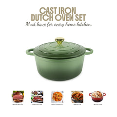 VAV GET Healthy and Safe, Non-Stick Enameled 7-PCS SET of Cast Iron Dutch Oven Cookwares. Set includes: 24cm Dutch Oven Fry Pan, 18cm, 21cm, 24cm Dutch Oven Cookwares with Lids and Gloves.