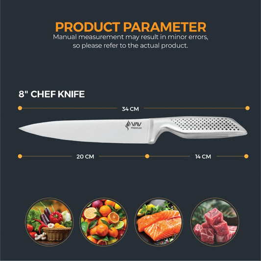 VAV GET Premium 8-inch Chef's Knife. Comfortable and Pleasing Handle and Professional Stainless Steel with Long-Lasting Sharpness.