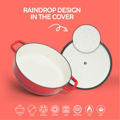 VAV GET Enameled Cast Iron Dutch Oven Braiser. 28cm, 3.79L, Cherry Red, Induction & All Hob Compatible, Oven & Grill Safe