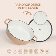 VAV GET Enameled Cast Iron Dutch Oven Braiser. 28cm, 3.79L, Peach, Induction & All Hob Compatible, Oven & Grill Safe