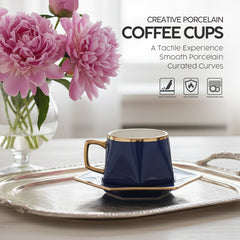 VAV GET 12-Piece Porcelain Coffee Cups (200 cc = 200 ml) & Saucers Set For 6 people
