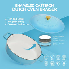 VAV GET Enameled Cast Iron Dutch Oven Braiser. 28cm, 3.79L, Ocean Blue, Induction & All Hob Compatible, Oven & Grill Safe