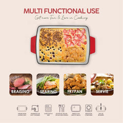 VAV GET Healthy & Safe Enamel Cast Iron Rectangular Roasting Dish, (12-Inch, Red) Oven & Induction Compatible, Easy-Clean Non-Stick Interior