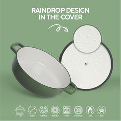 VAV GET Enameled Cast Iron Dutch Oven Braiser. 28cm, 3.79L, Olive Green, Induction & All Hob Compatible, Oven & Grill Safe