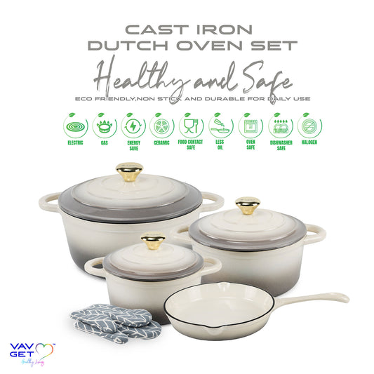 Dutch Oven Cookware 7-Pcs Set with Gloves