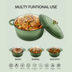 VAV GET Healthy and Safe Non-Stick Enameled Cast Iron 7-Piece Dutch Oven Cookware Set with Gloves and 2-Piece Mills. Includes: 24cm Dutch Oven Fry Pan, 18cm, 21cm, and 24cm Dutch Ovens with Lids, Gloves, and 2-Piece Mills.