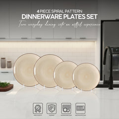 VAV GET 4-Piece Spiral Pattern Dinnerware Plates Set. Service for 2 includes: 2-pieces 26cm / 10inch Dinner Plates, 2-pieces 20cm / 8inch Appetizer Plates.