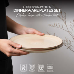 VAV GET 4-Piece Spiral Pattern Dinnerware Plates Set. Service for 2 includes: 2-pieces 26cm / 10inch Dinner Plates, 2-pieces 20cm / 8inch Appetizer Plates.