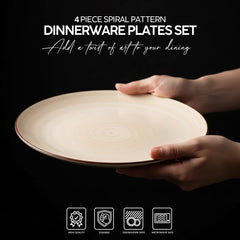 VAV GET 4-Piece Spiral Pattern Dinnerware Plates Set. Service for 2 includes: 2-pieces 26cm / 10inch Dinner Plates, 2-pieces 20cm / 8inch Appetizer Plates.