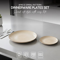VAV GET 4-Piece Spiral Pattern Dinnerware Plates Set. Service for 2 includes: 2-pieces 26cm / 10inch Dinner Plates, 2-pieces 20cm / 8inch Appetizer Plates.