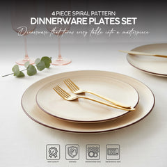 VAV GET 4-Piece Spiral Pattern Dinnerware Plates Set. Service for 2 includes: 2-pieces 26cm / 10inch Dinner Plates, 2-pieces 20cm / 8inch Appetizer Plates.