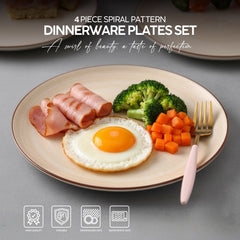 VAV GET 4-Piece Spiral Pattern Dinnerware Plates Set. Service for 2 includes: 2-pieces 26cm / 10inch Dinner Plates, 2-pieces 20cm / 8inch Appetizer Plates.