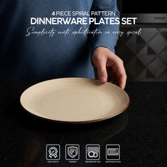 VAV GET 4-Piece Spiral Pattern Dinnerware Plates Set. Service for 2 includes: 2-pieces 26cm / 10inch Dinner Plates, 2-pieces 20cm / 8inch Appetizer Plates.