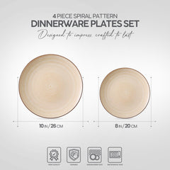 VAV GET 4-Piece Spiral Pattern Dinnerware Plates Set. Service for 2 includes: 2-pieces 26cm / 10inch Dinner Plates, 2-pieces 20cm / 8inch Appetizer Plates.