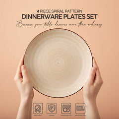 VAV GET 4-Piece Spiral Pattern Dinnerware Plates Set. Service for 2 includes: 2-pieces 26cm / 10inch Dinner Plates, 2-pieces 20cm / 8inch Appetizer Plates.
