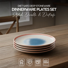 VAV GET 4-Piece Diet Safe Deep Stoneware Feature Dinnerware Plates Set. Service for 4 includes: 4-pieces 21cm / 8.5inch Dinner Plates.