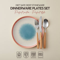VAV GET 4-Piece Diet Safe Deep Stoneware Feature Dinnerware Plates Set. Service for 4 includes: 4-pieces 21cm / 8.5inch Dinner Plates.