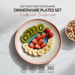 VAV GET 4-Piece Diet Safe Deep Stoneware Feature Dinnerware Plates Set. Service for 4 includes: 4-pieces 21cm / 8.5inch Dinner Plates.