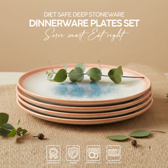 VAV GET 4-Piece Diet Safe Deep Stoneware Feature Dinnerware Plates Set. Service for 4 includes: 4-pieces 21cm / 8.5inch Dinner Plates.