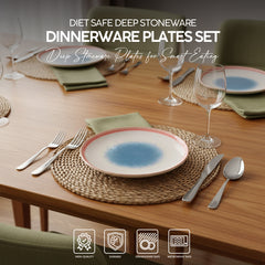 VAV GET 4-Piece Diet Safe Deep Stoneware Feature Dinnerware Plates Set. Service for 4 includes: 4-pieces 21cm / 8.5inch Dinner Plates.
