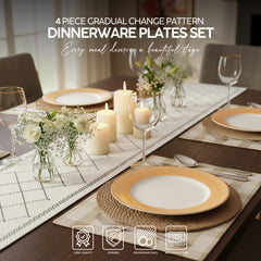 VAV GET 4-Piece Gradual Change Pattern Dinnerware Plates Set. Service for 2 includes: 2-pieces 27cm / 10.55inch Dinner Plates, 2-pieces 23cm / 9inch Appetizer Plates.