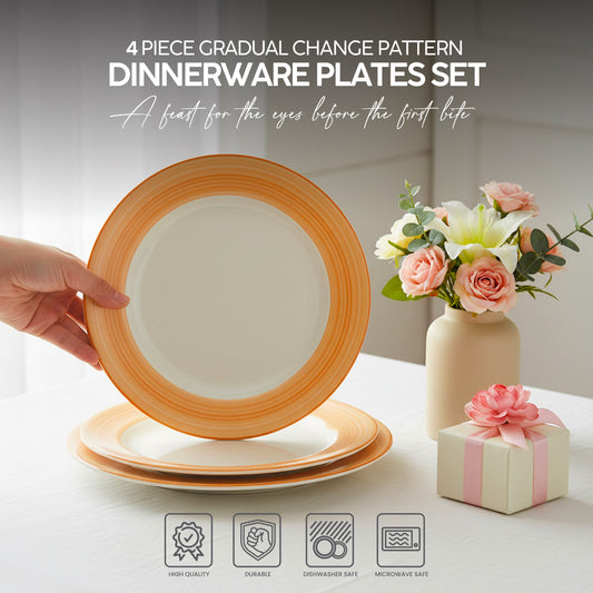 VAV GET 4-Piece Gradual Change Pattern Dinnerware Plates Set. Service for 2 includes: 2-pieces 27cm / 10.55inch Dinner Plates, 2-pieces 23cm / 9inch Appetizer Plates.