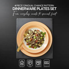 VAV GET 4-Piece Gradual Change Pattern Dinnerware Plates Set. Service for 2 includes: 2-pieces 27cm / 10.55inch Dinner Plates, 2-pieces 23cm / 9inch Appetizer Plates.