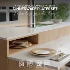 VAV GET 4-Piece Gradual Change Pattern Dinnerware Plates Set. Service for 2 includes: 2-pieces 27cm / 10.55inch Dinner Plates, 2-pieces 23cm / 9inch Appetizer Plates.