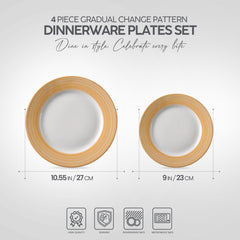 VAV GET 4-Piece Gradual Change Pattern Dinnerware Plates Set. Service for 2 includes: 2-pieces 27cm / 10.55inch Dinner Plates, 2-pieces 23cm / 9inch Appetizer Plates.