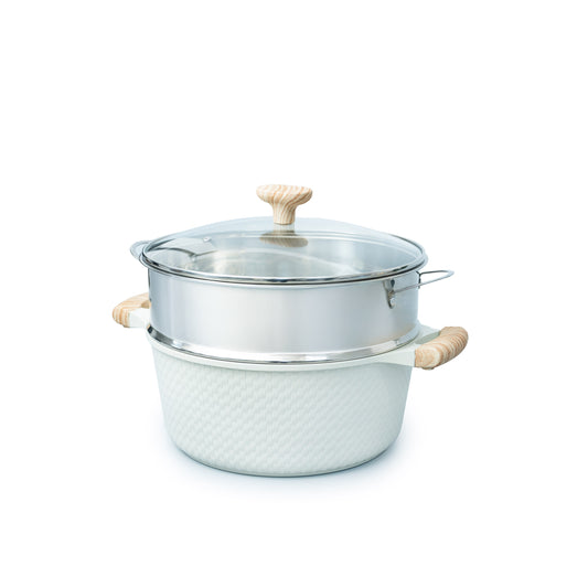 VAV GET 28 CM Deep Casserole with Lid + Steamer – Lattice Series Ceramic Non-Stick, Induction Ready