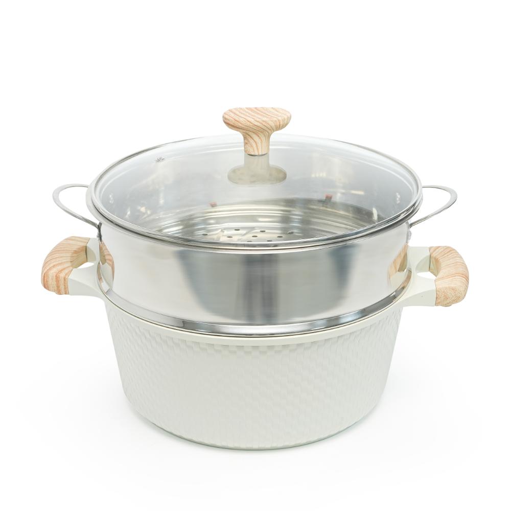 VAV GET 28 CM Deep Casserole with Lid + Steamer – Lattice Series Ceramic Non-Stick, Induction Ready