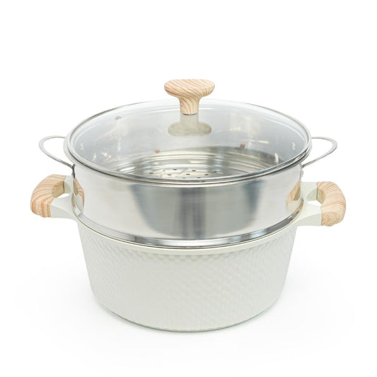 VAV GET 28 CM Deep Casserole with Lid + Steamer – Lattice Series Ceramic Non-Stick, Induction Ready
