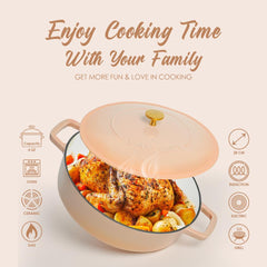 VAV GET Enameled Cast Iron Dutch Oven Braiser. 28cm, 3.79L, Peach, Induction & All Hob Compatible, Oven & Grill Safe