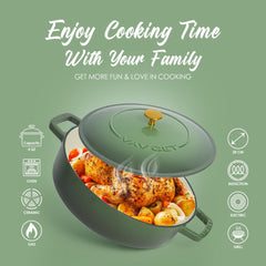VAV GET Enameled Cast Iron Dutch Oven Braiser. 28cm, 3.79L, Olive Green, Induction & All Hob Compatible, Oven & Grill Safe