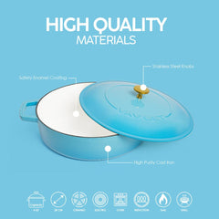 VAV GET Enameled Cast Iron Dutch Oven Braiser. 28cm, 3.79L, Ocean Blue, Induction & All Hob Compatible, Oven & Grill Safe