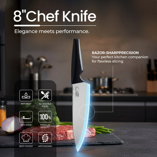 VAV GET Premium 18-Piece Black Stainless Steel Knife Set, Non-Slip Comfort Handles, Sharpened Chef Knives, Fruits & Vegetable Peeler Included, Ideal for Home & Professional Kitchen