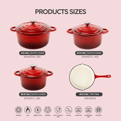 VAV GET Healthy and Safe, Non-Stick Enameled 7-PCS SET of Cast Iron Dutch Oven Cookwares. Set includes: 24cm Dutch Oven Fry Pan, 18cm, 21cm, 24cm Dutch Oven Cookwares with Lids.