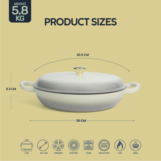VAV GET  Enameled Cast Iron Dutch Oven Shallow Casserole 12-inch