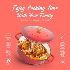 VAV GET Enameled Cast Iron Dutch Oven Braiser. 28cm, 3.79L, Cherry Red, Induction & All Hob Compatible, Oven & Grill Safe