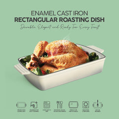 VAV GET Healthy & Safe Enamel Cast Iron Rectangular Roasting Dish, (12-Inch, Cream) Oven & Induction Compatible, Easy-Clean Non-Stick Interior