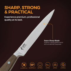 VAV GET Premium 5-inch Utility Knife. Comfortable Walnut Wood Handle and Professional Stainless Steel with Long-Lasting Sharpness.