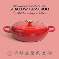 VAV GET  Enameled Cast Iron Dutch Oven Shallow Casserole 12-inch