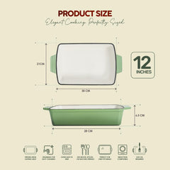 VAV GET Healthy & Safe Enamel Cast Iron Rectangular Roasting Dish, (12-Inch, Green) Oven & Induction Compatible, Easy-Clean Non-Stick Interior