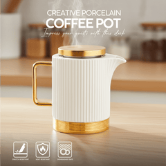 VAV GET Porcelain 16-Pieces Coffee and Tea Cups Set. 6 Cups (90 cc = 90 ml) & 6 Saucers Set + 1 Tray + 1 Coffee Pot (600cc)+ 1 Sugar Pot (200cc) + 1 Creamer (200cc) for 6 people.