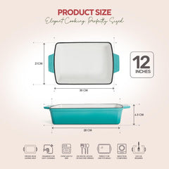 VAV GET Healthy & Safe Enamel Cast Iron Rectangular Roasting Dish, (12-Inch, Teal) Oven & Induction Compatible, Easy-Clean Non-Stick Interior
