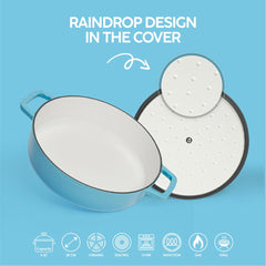 VAV GET Enameled Cast Iron Dutch Oven Braiser. 28cm, 3.79L, Ocean Blue, Induction & All Hob Compatible, Oven & Grill Safe