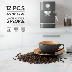 VAV GET 12-Piece Creative Porcelain Coffee Cups (200 ml - 6.7 Oz) & Saucers Set For 6 people