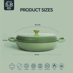 VAV GET  Enameled Cast Iron Dutch Oven Shallow Casserole 12-inch