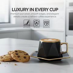 VAV GET 12-Piece Porcelain Coffee Cups (200 cc = 200 ml) & Saucers Set For 6 people